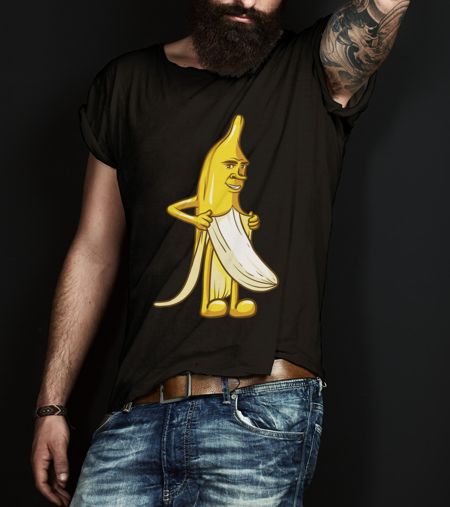 Banana Striptease Cartoon Censored Naked Peeling Comedy T-Shirt