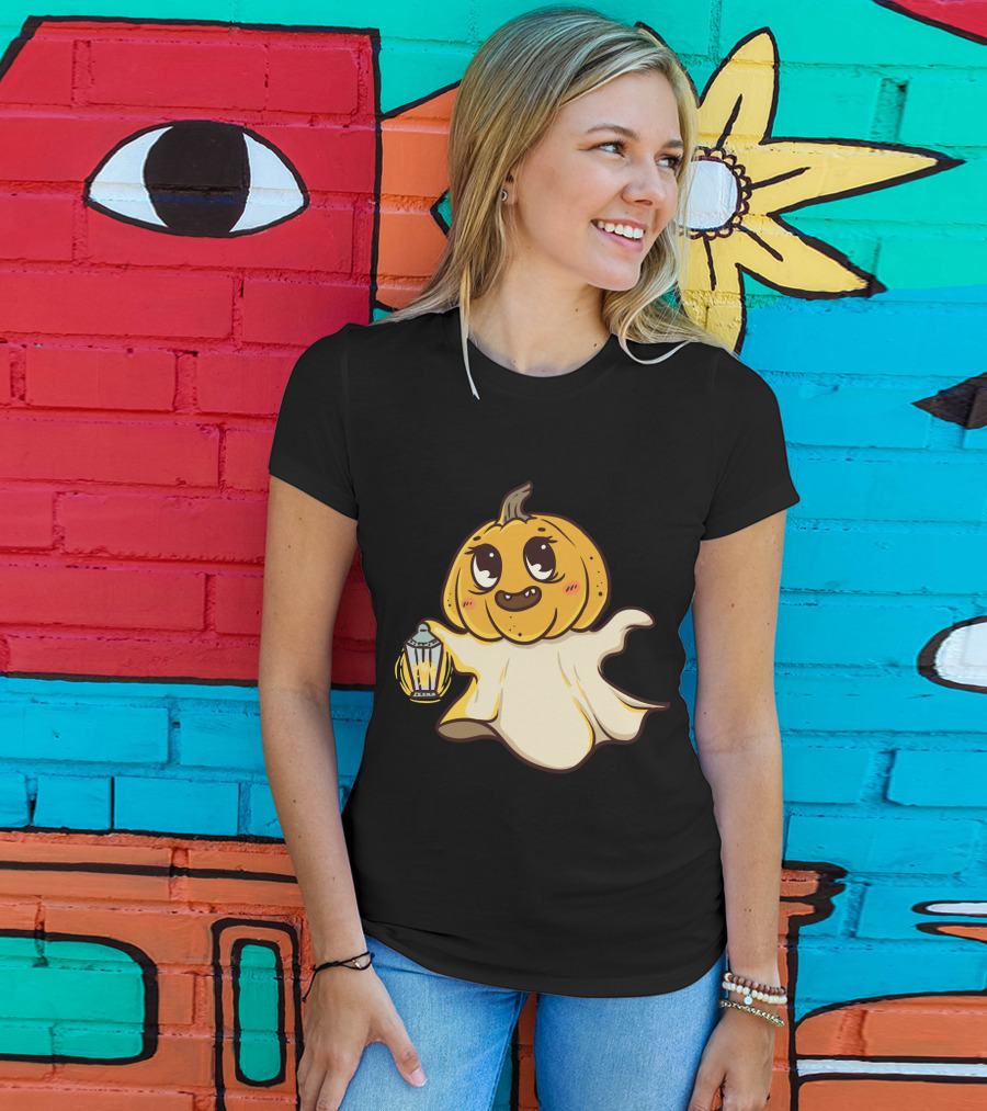 Ghost Pumpkin Kawaii Lantern-Faced Jack O' Lantern T-Shirt