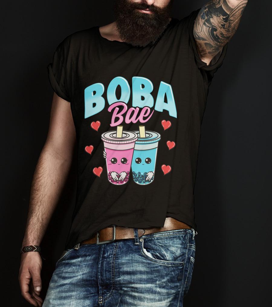 Kawaii Boba Bae Cute Bubble Tea Characters With Hearts T-Shirt