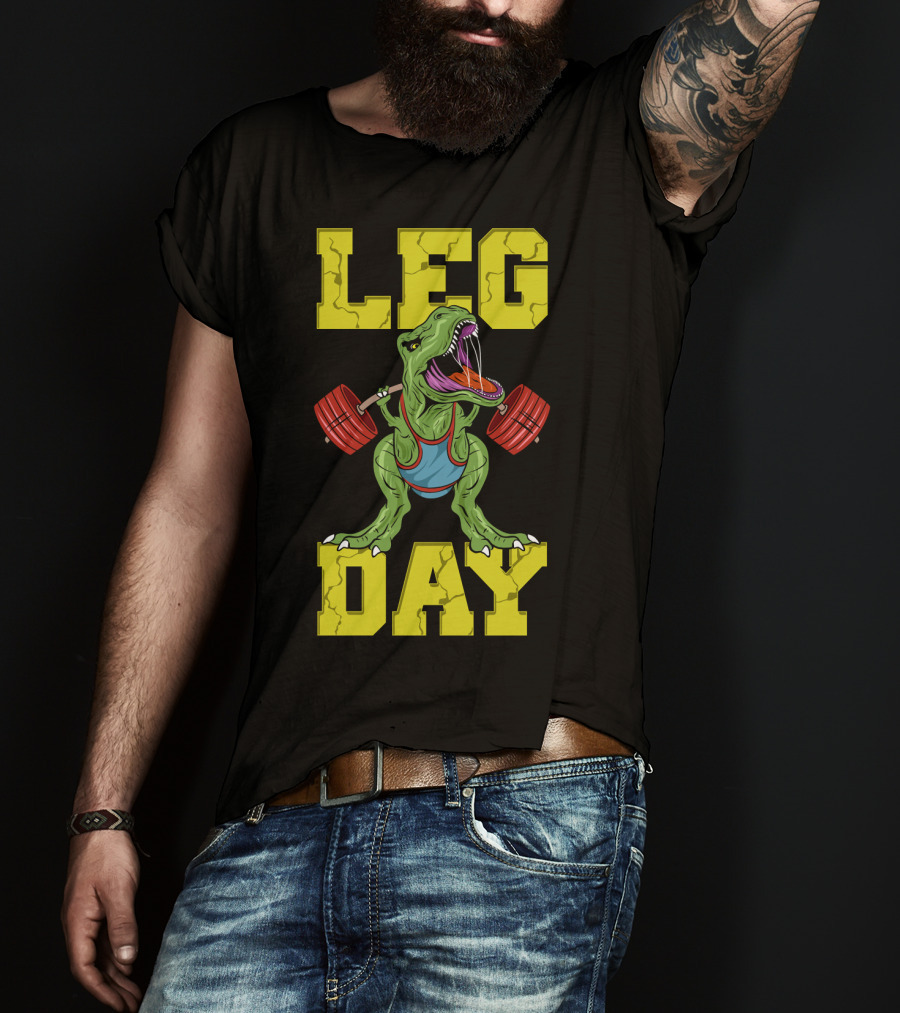 Leg Day Dinosaur Weight Lifter Squat Barbell Training T-Shirt