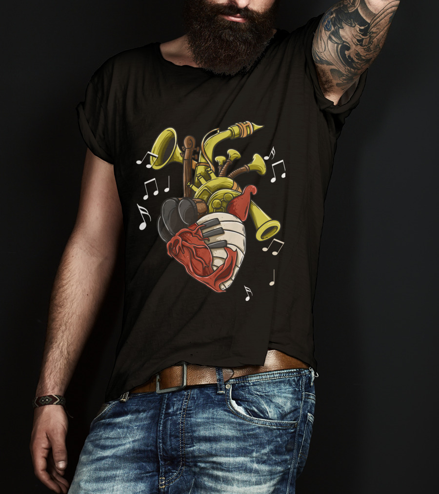 Musician Heart Love Music Passion Musical Instruments Notes T-Shirt