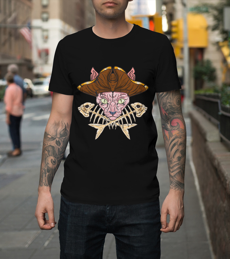 Sphinx Pirate Cat Skull Jolly Roger Crossbones T-Shirt