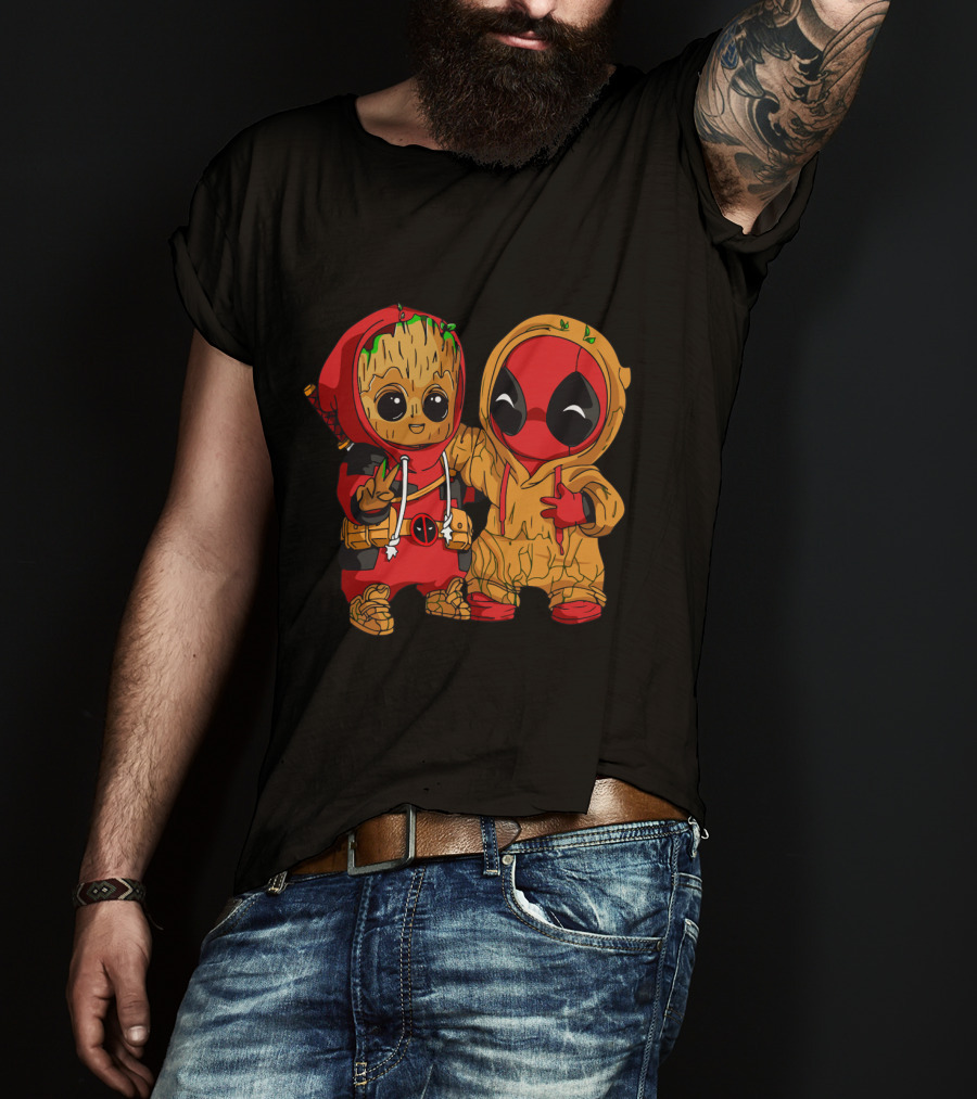 Deadpool Baby Groot Cosplay Crossover Duo T-Shirt