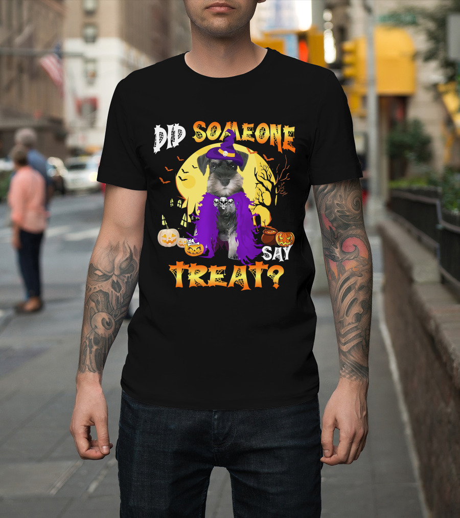 Did Someone Say Treat Miniature Schnauzer Halloween Pumpkins And Witch Hat T-Shirt