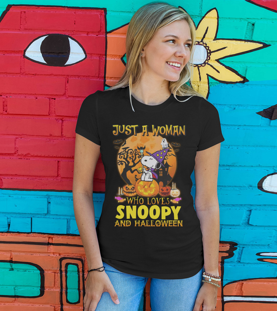 Just A Woman Who Loves Snoopy And Halloween T-Shirt