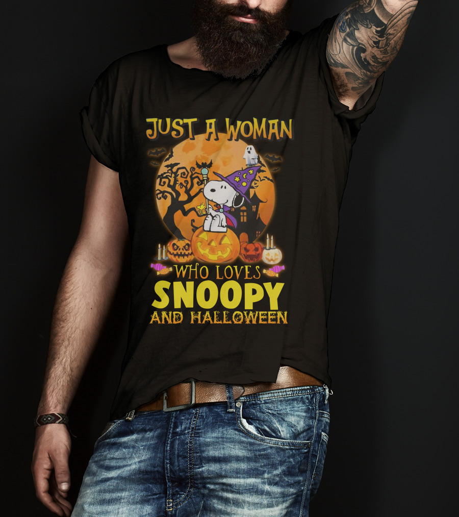 Just A Woman Who Loves Snoopy And Halloween T-Shirt