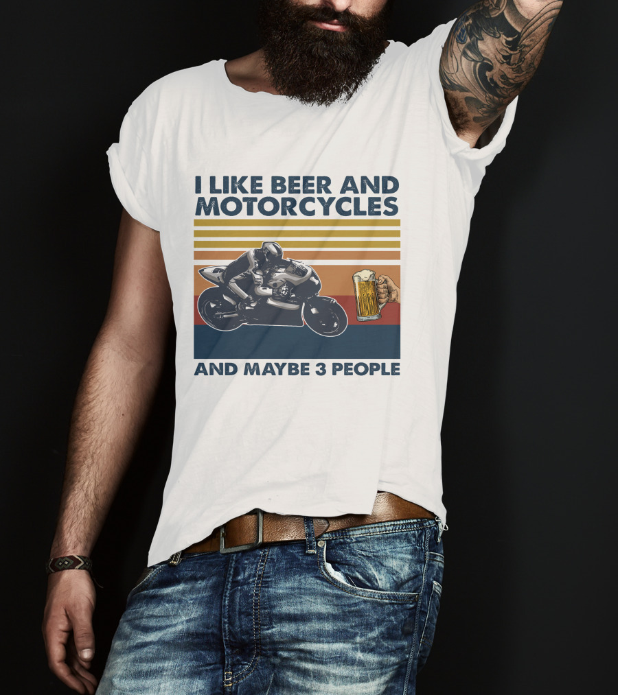 I Like Beer And Motorcycles Vintage Style With Beer Mug And Racer T-Shirt
