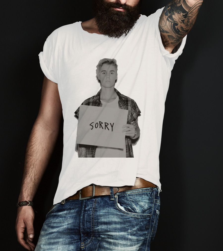 Sorry Justin Bieber Black And White Image T-Shirt