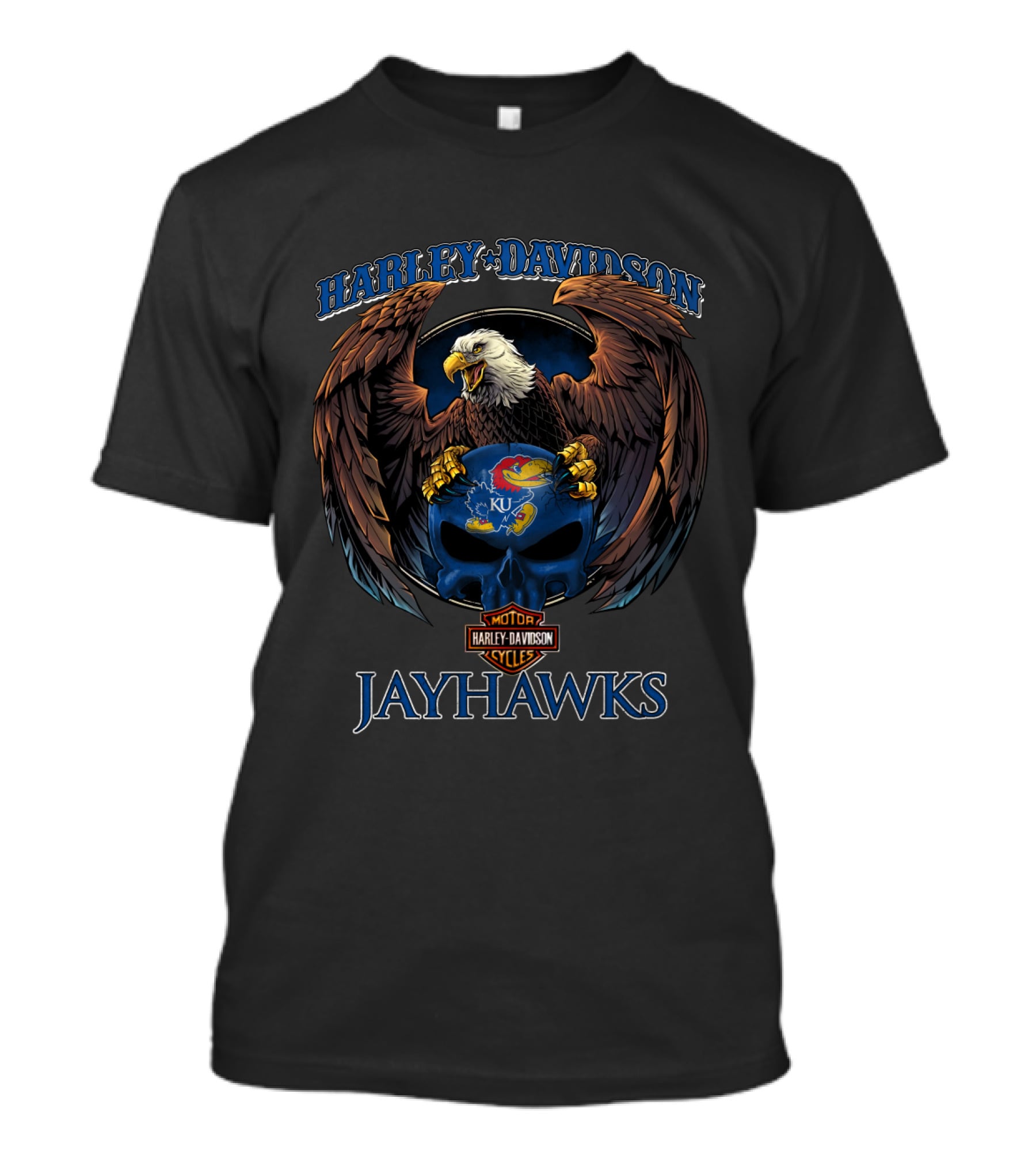 Harley Davidson Jayhawks Ku Kansas Eagle Skull T-Shirt