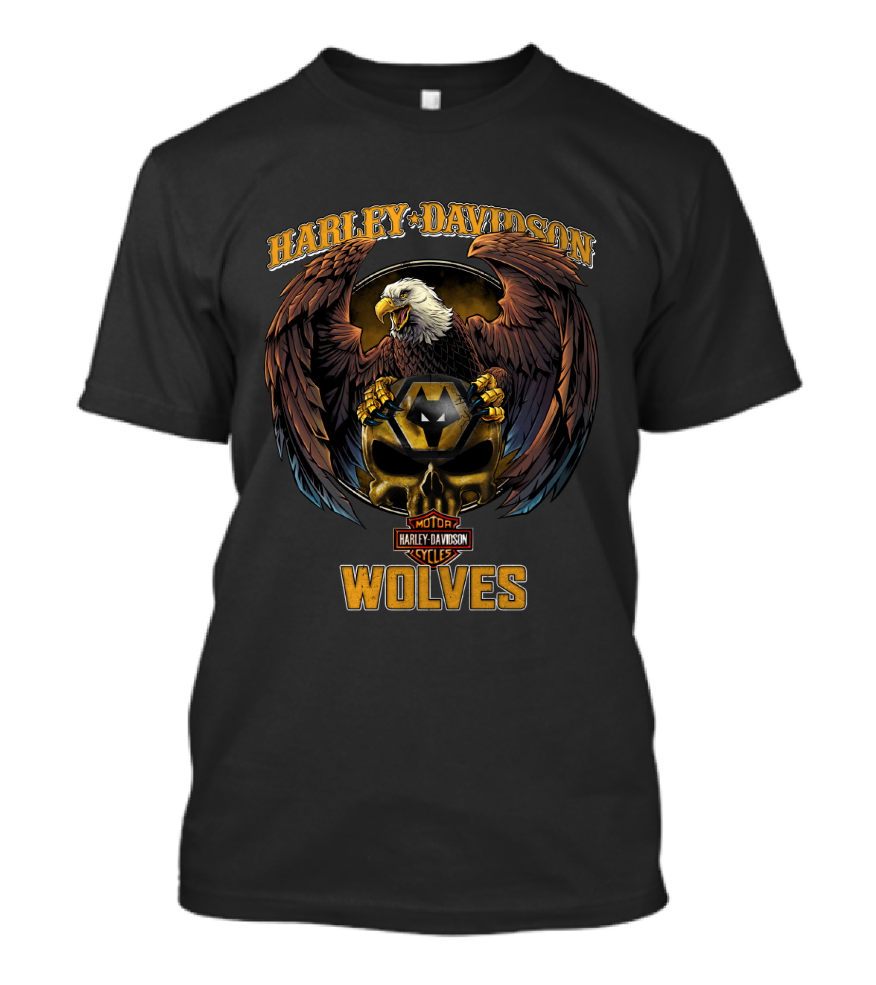 Harley Davidson Wolves Motor Cycles Eagle Shield T-Shirt