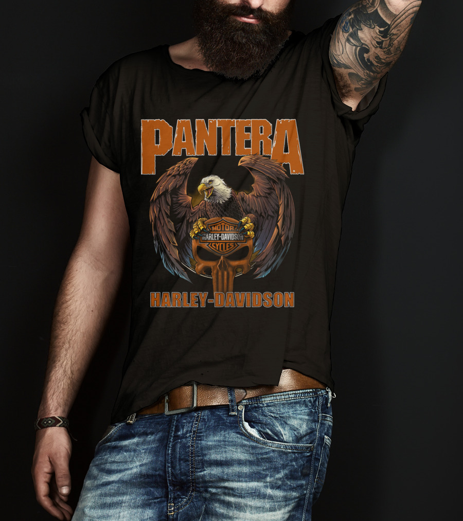 Pantera Eagle With Harley Davidson Motorcycles Iconic Symbol T-Shirt