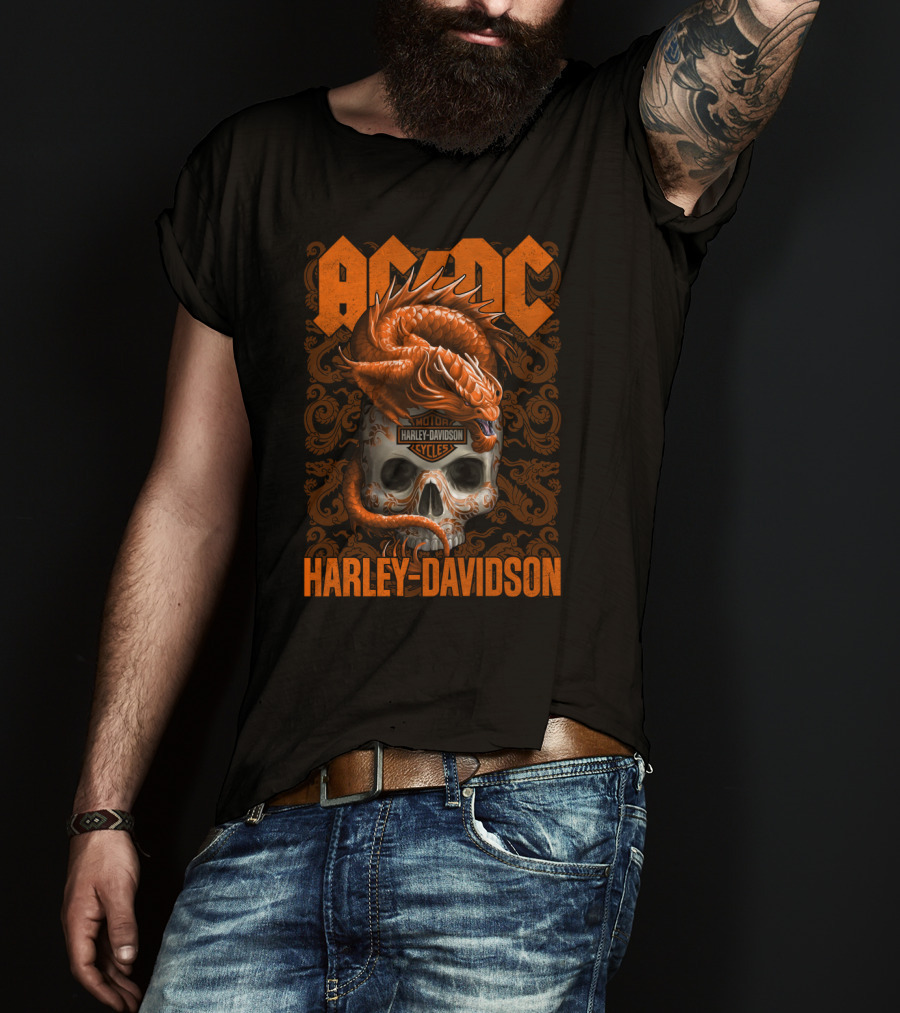Acdc Harley Davidson Dragon Skull T-Shirt