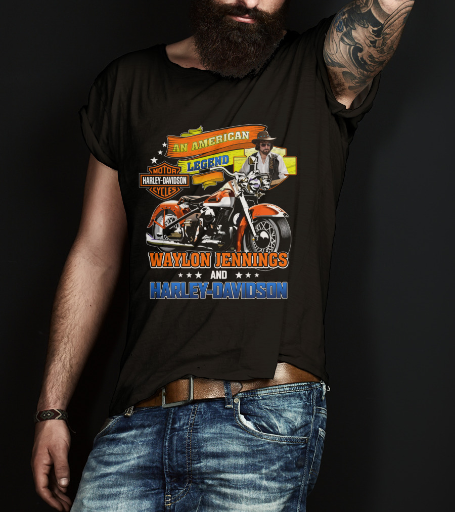 An American Legend Waylon Jennings And Harley Davidson Motor Cycles T-Shirt