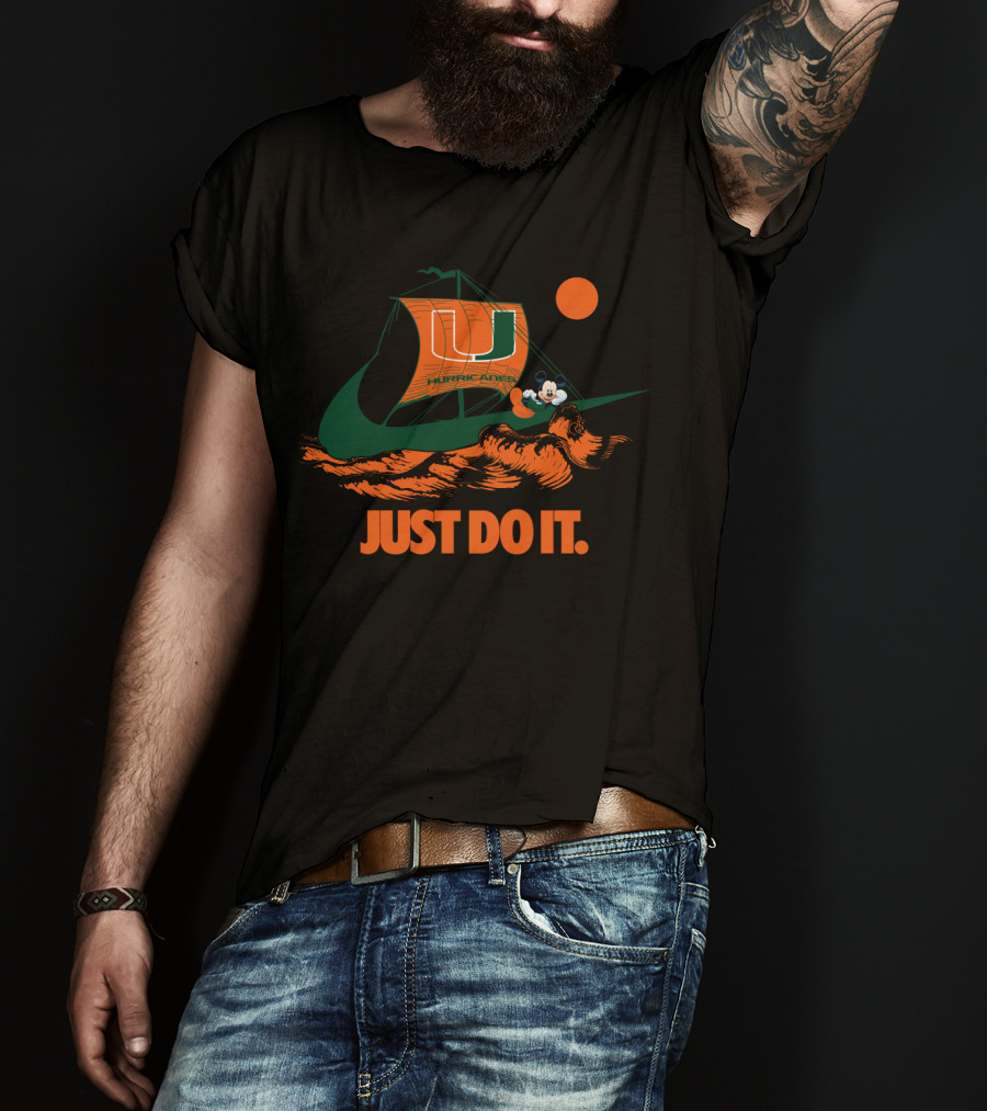 Just Do It Nike Miami Hurricanes U Logo Mickey Sailing T-Shirt
