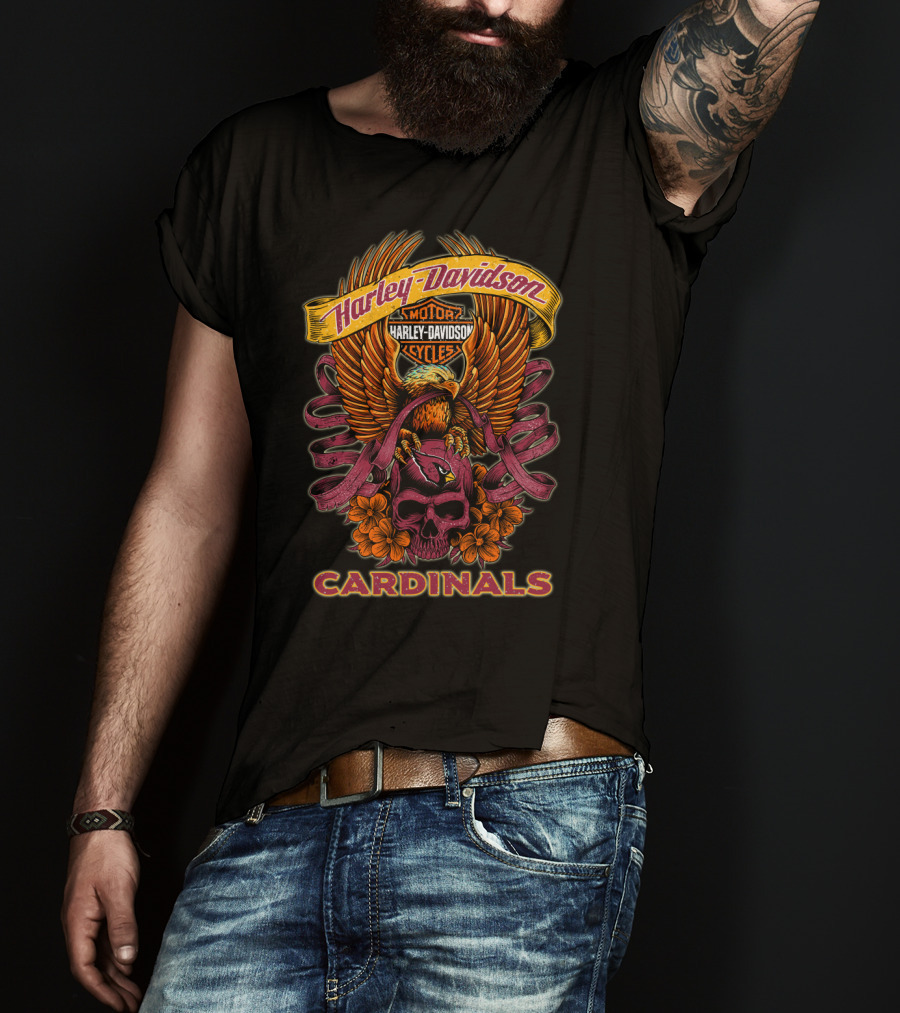 Harley Davidson Cardinals Motor Cycles Eagle Skull Flowers T-Shirt