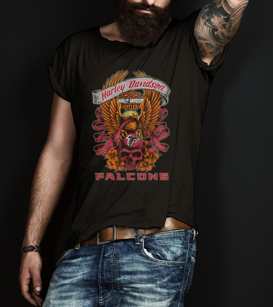 Harley Davidson Atlanta Falcons Eagle Skull T-Shirt
