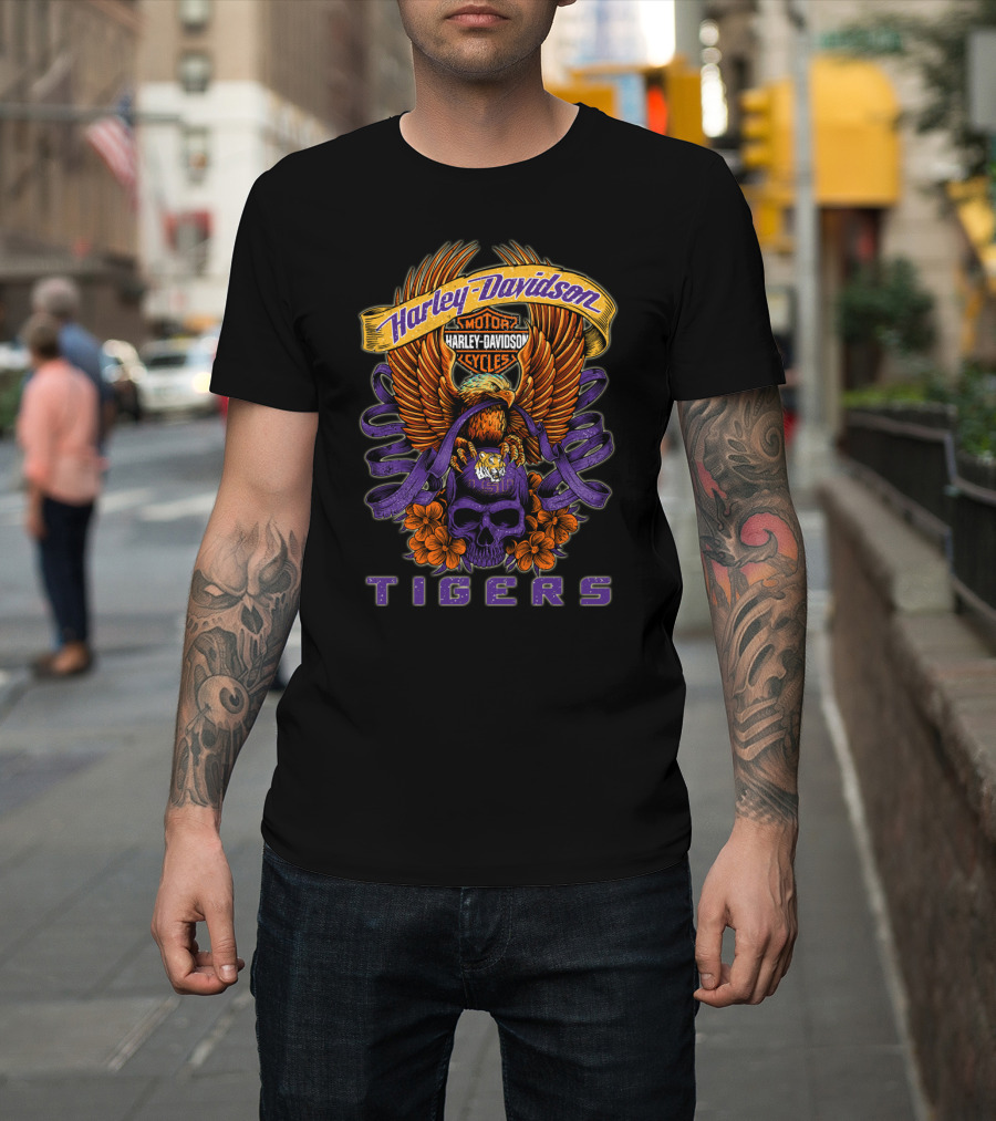 Harley Davidson Motor Cycles Lsu Tigers T-Shirt