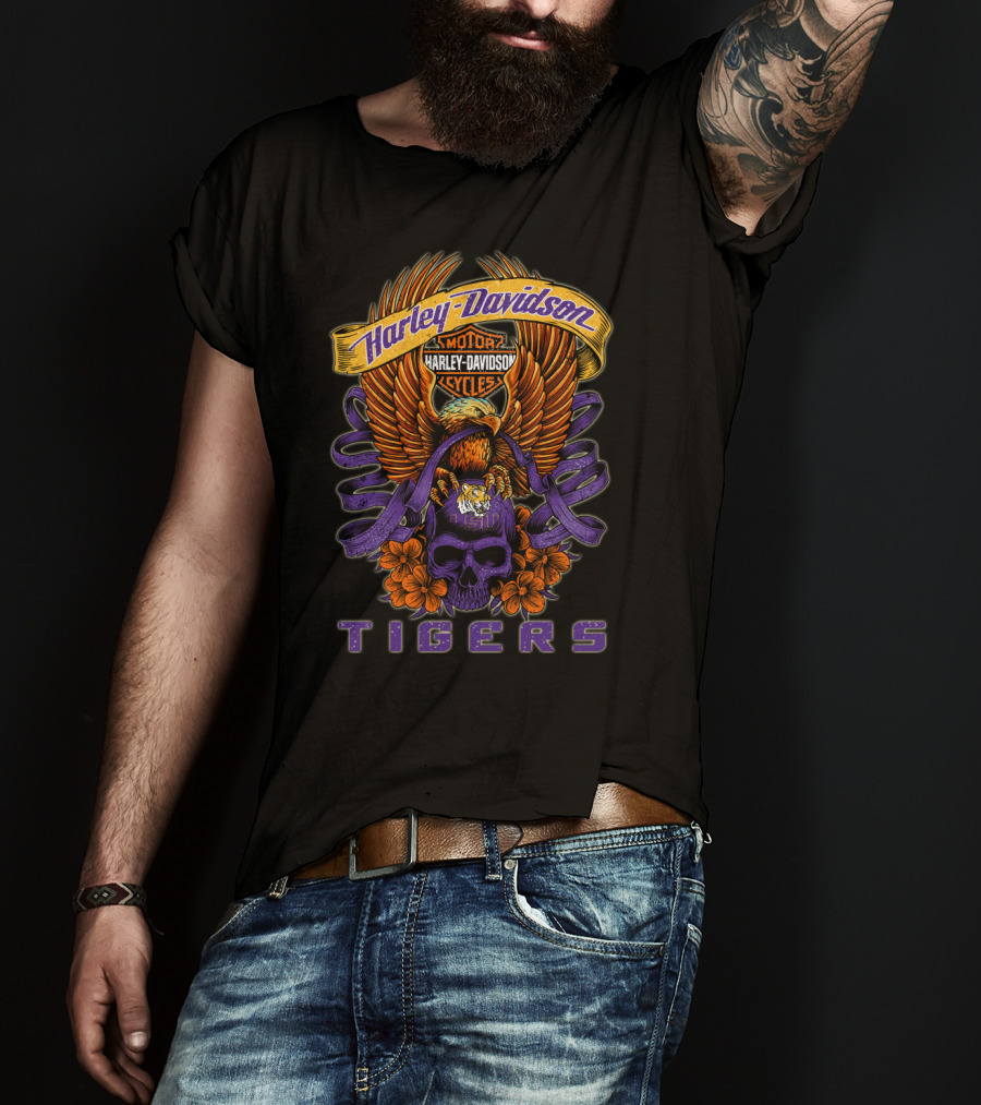 Harley Davidson Motor Cycles Lsu Tigers T-Shirt