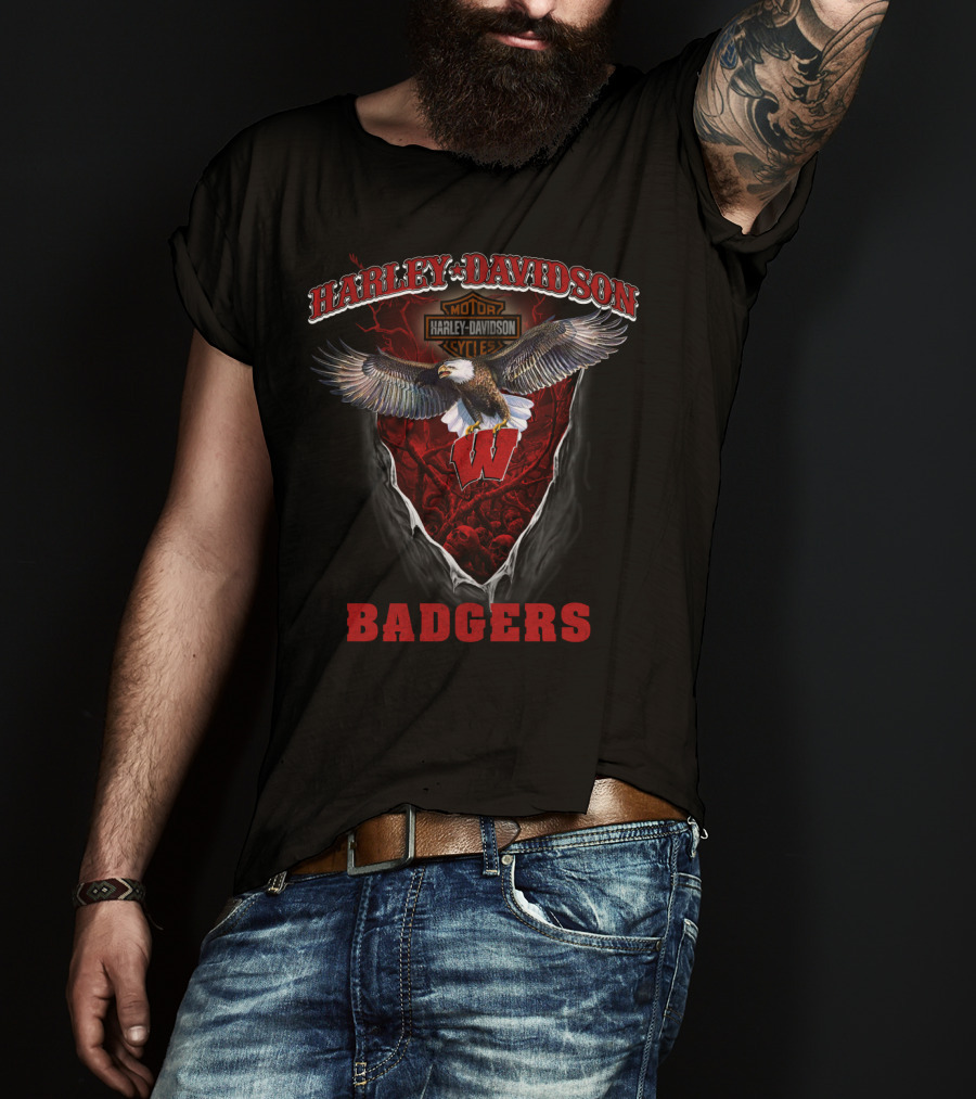 Harley Davidson Motor Cycles Badgers Wisconsin T-Shirt