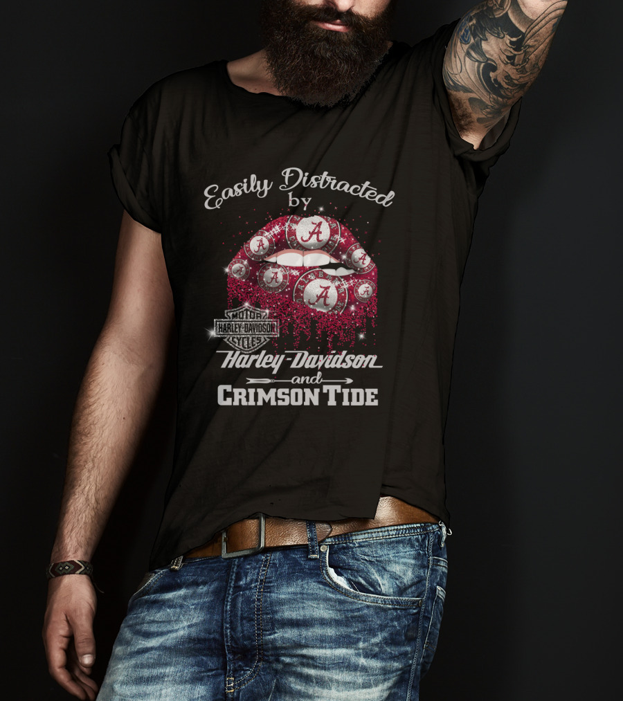 Easily Distracted By Harley Davidson And Crimson Tide T-Shirt