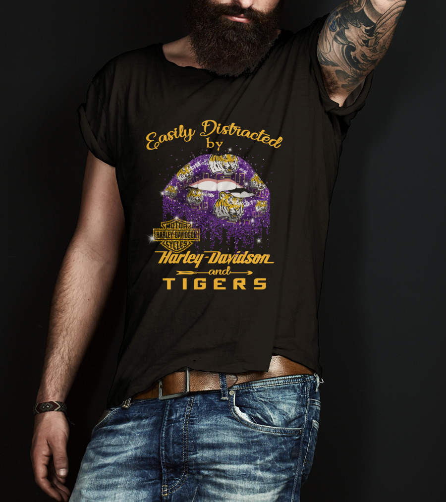 Easily Distracted By Harley Davidson And Lsu Tigers T-Shirt