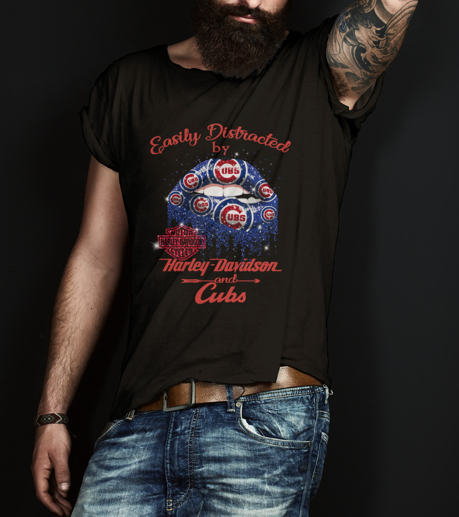 Easily Distracted By Harley Davidson And Cubs T-Shirt
