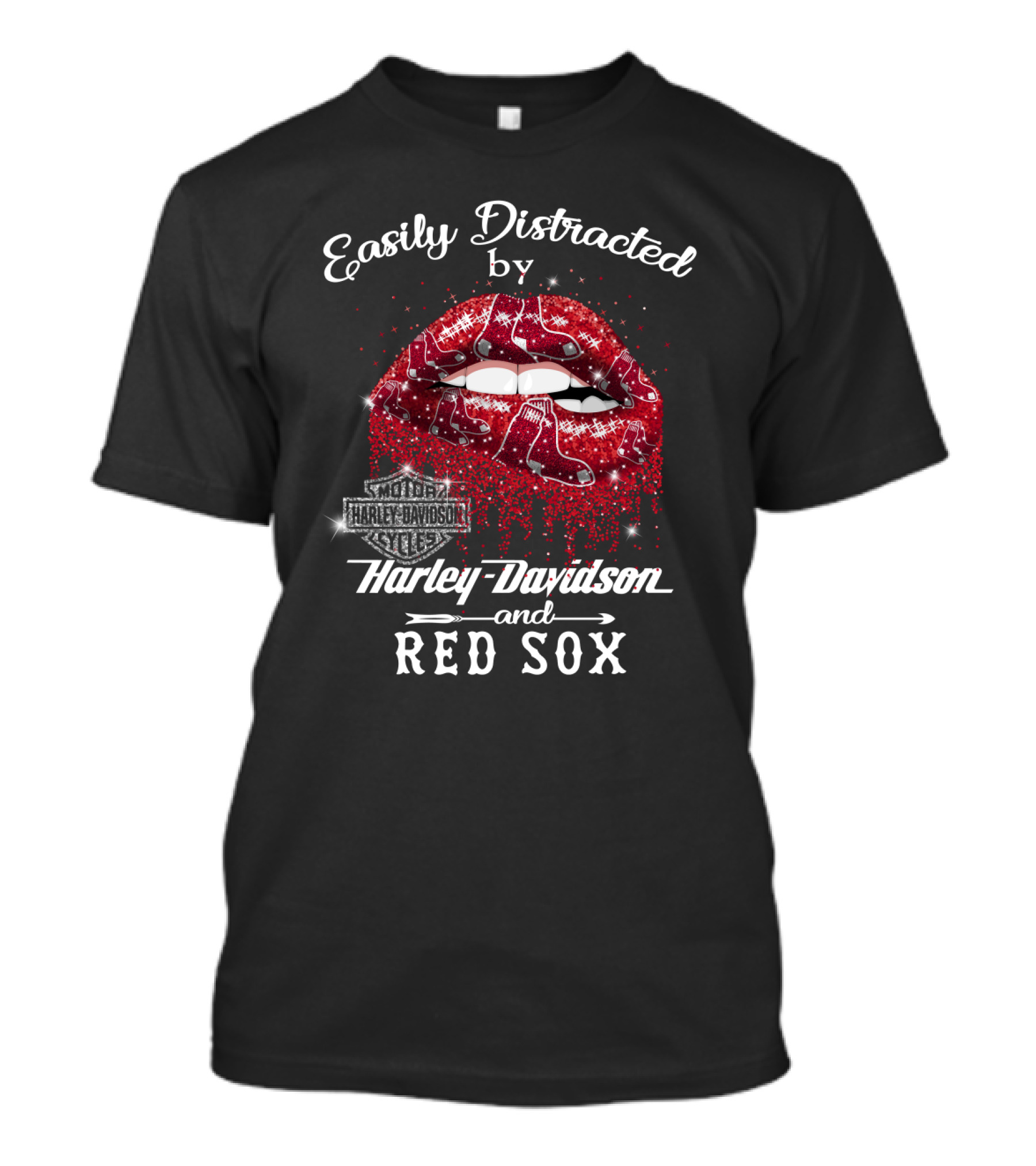 Easily Distracted By Harley Davidson And Red Sox T-Shirt