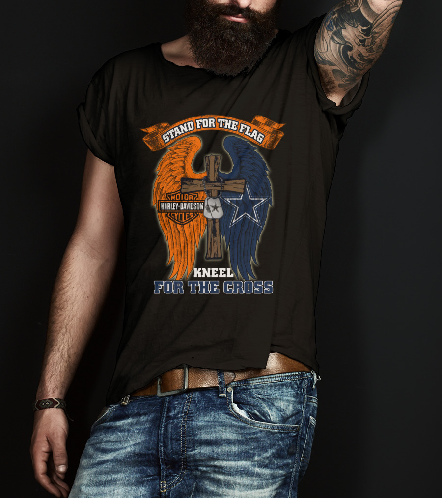 Stand For The Flag Kneel For The Cross Harley Davidson Dallas Cowboys T-Shirt