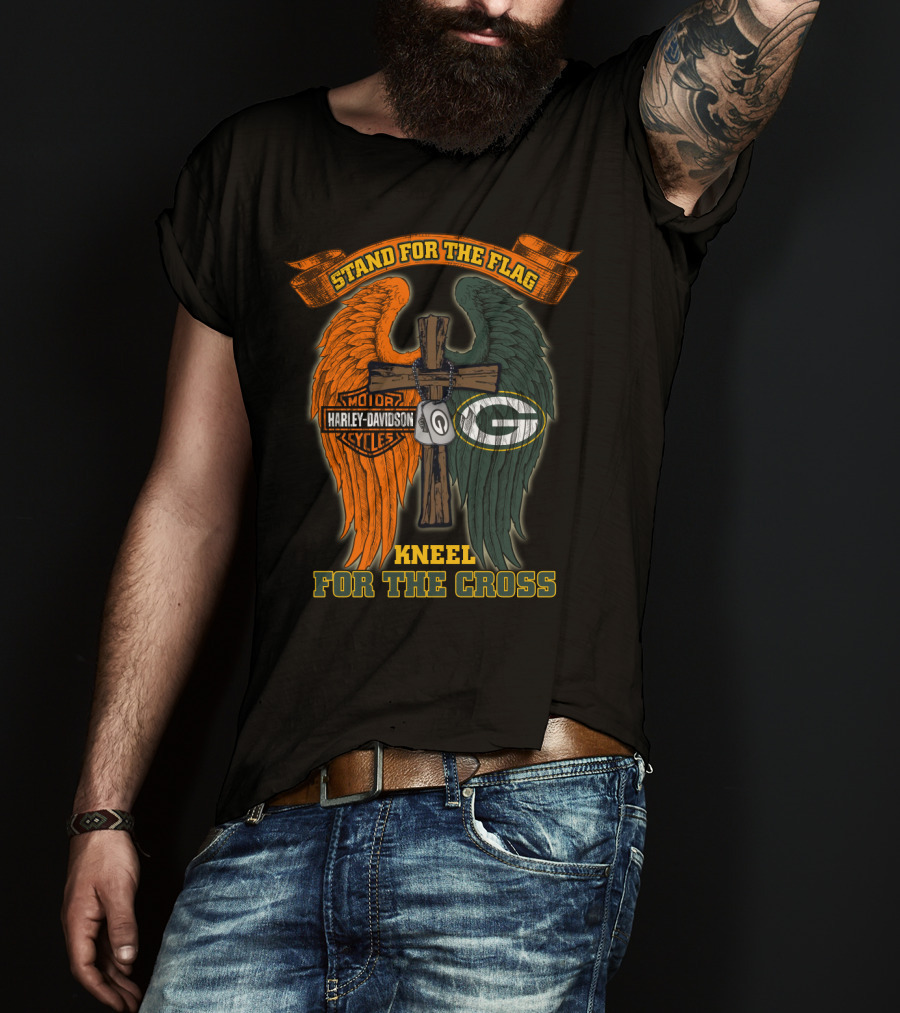 Stand For The Flag Kneel For The Cross Harley Davidson Green Bay Packers T-Shirt