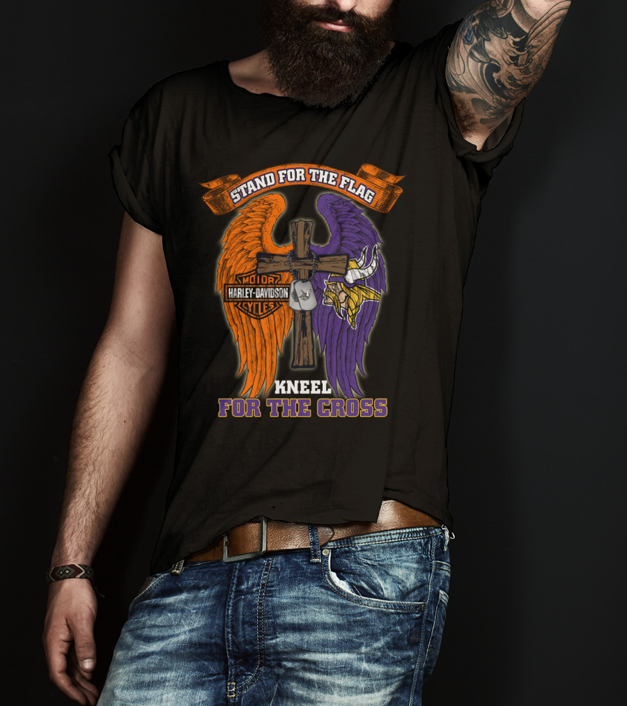 Stand For The Flag Kneel For The Cross Harley Davidson Minnesota Vikings T-Shirt