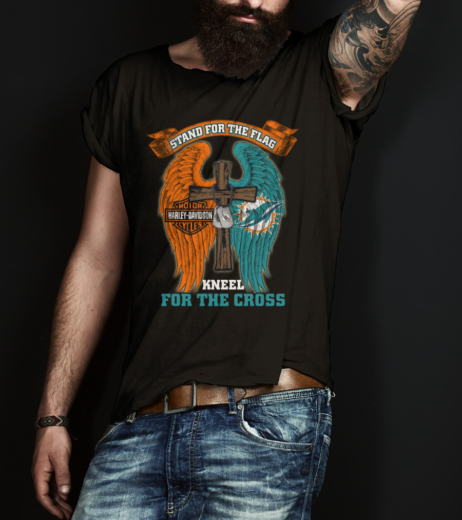 Stand For The Flag Kneel For The Cross Miami Dolphins Harley Davidson T-Shirt