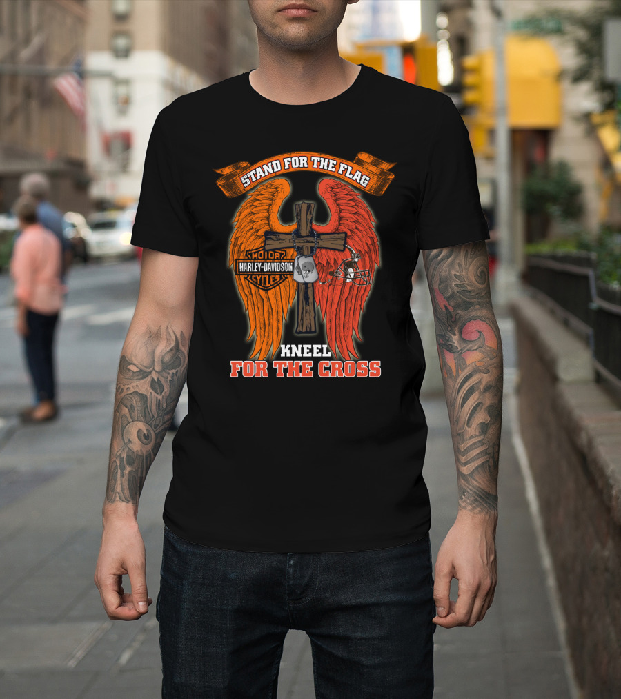 Stand For The Flag Kneel For The Cross Harley Davidson Cleveland Browns T-Shirt