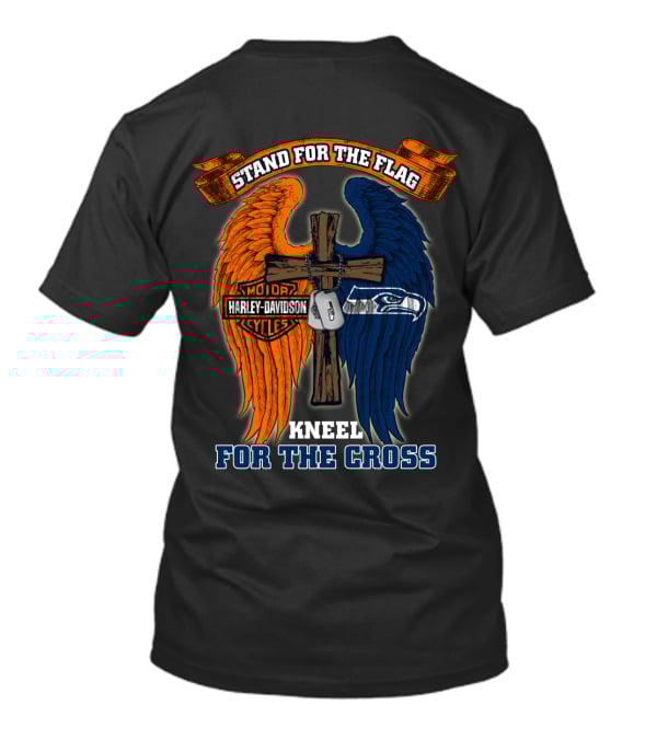 Stand For The Flag Kneel For The Cross Harley Davidson Motor Cycles Seattle Seahawks T-Shirt