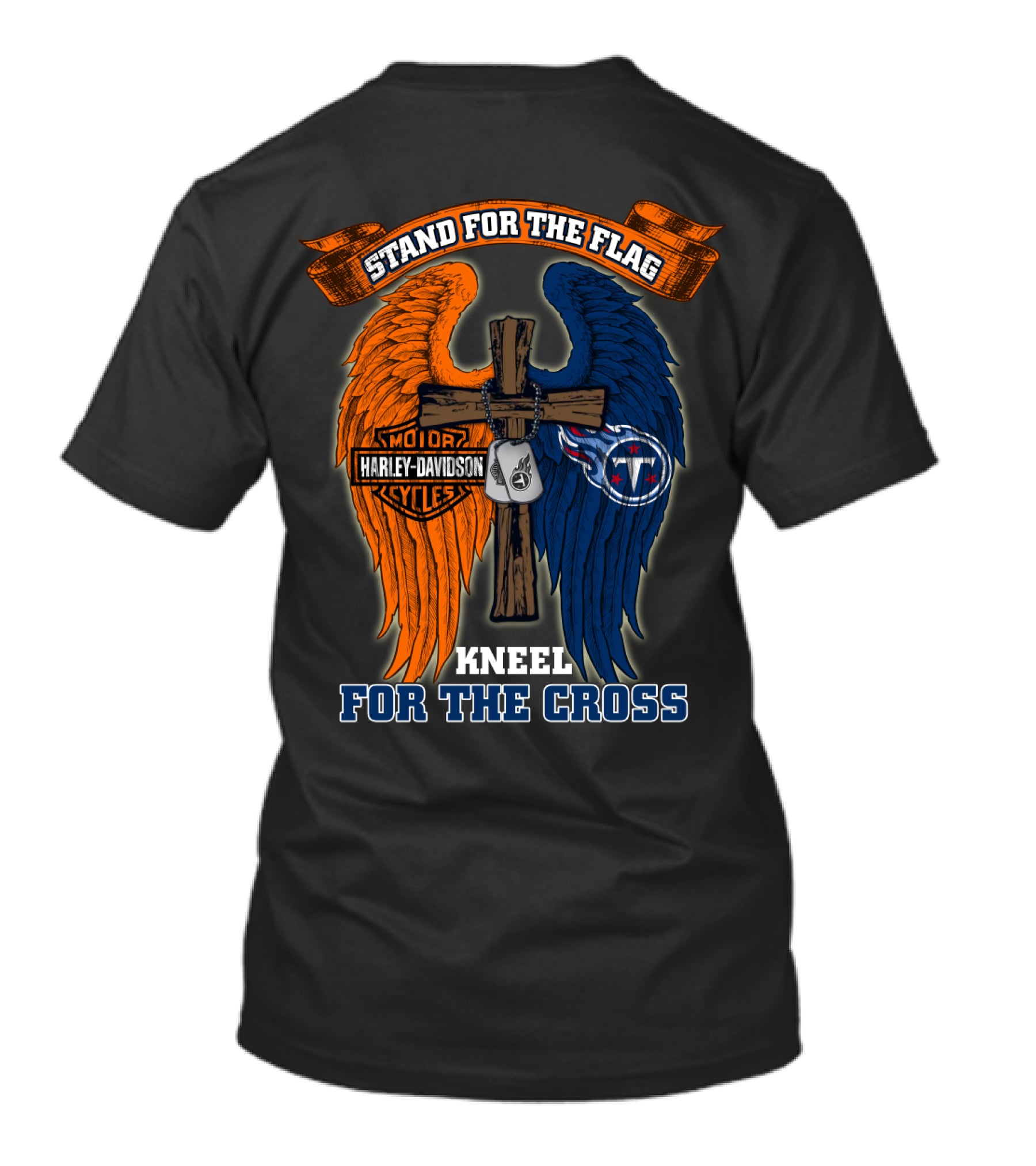 Stand For The Flag Kneel For The Cross Harley Davidson Tennessee Titans T-Shirt