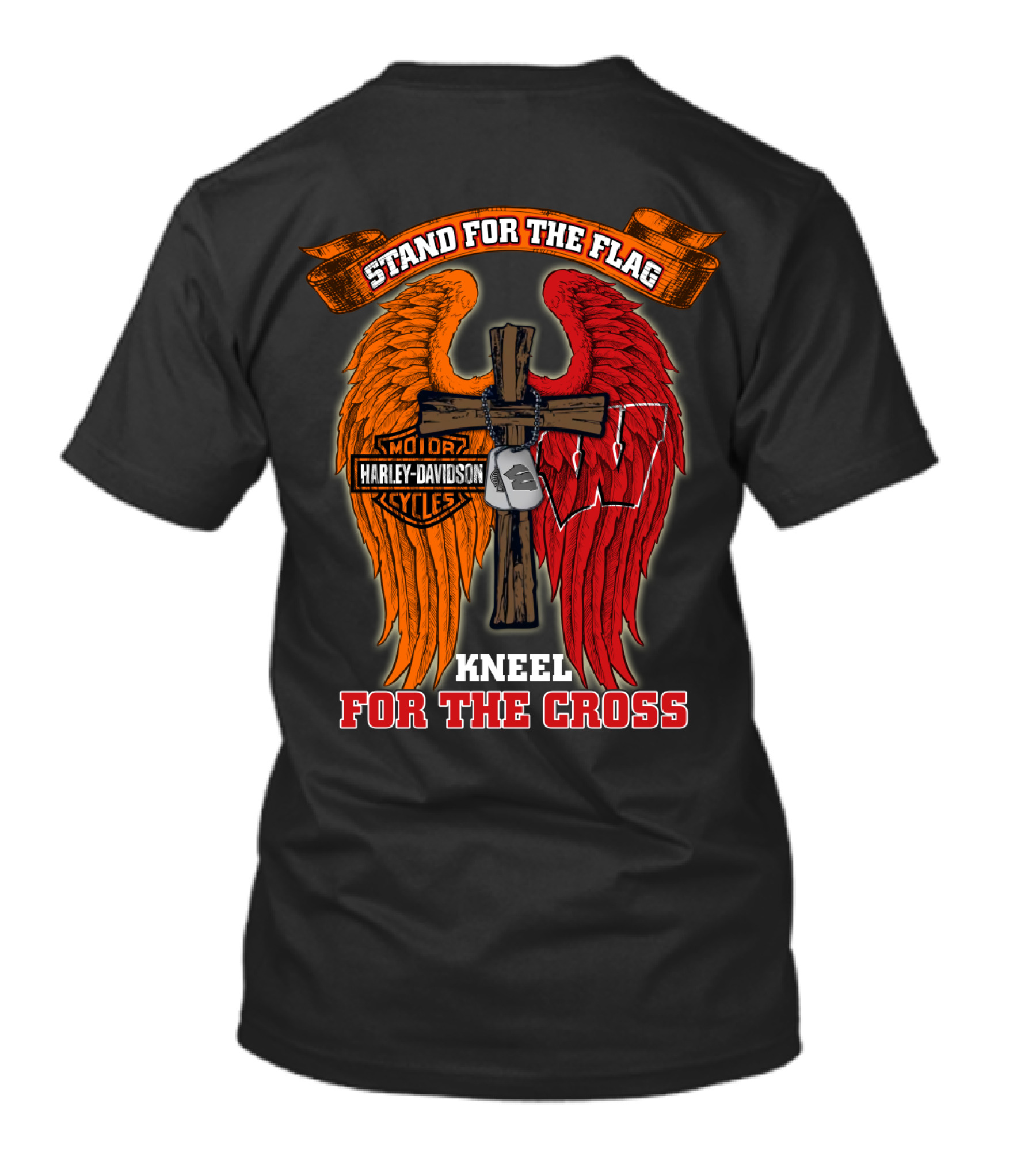 Stand For The Flag Kneel For The Cross Harley Davidson Wisconsin Badgers T-Shirt