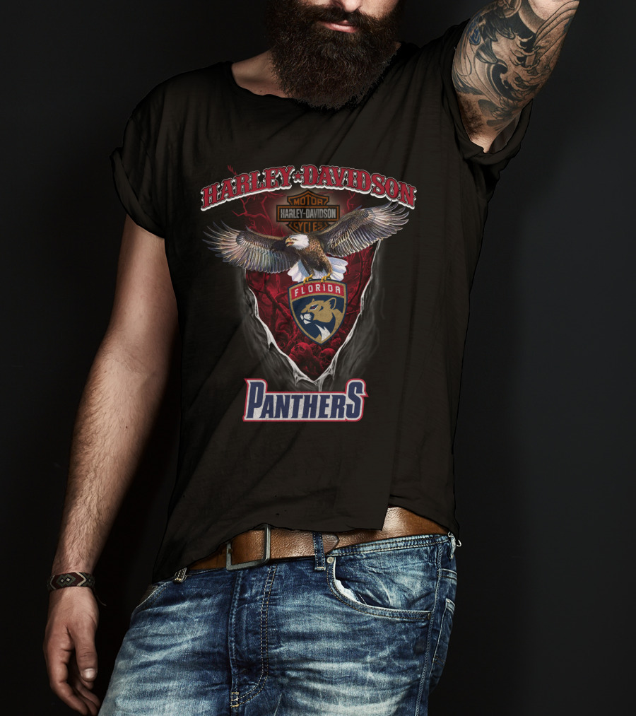Harley Davidson Florida Panthers Nhl Motorcycle Emblem Eagle T-Shirt