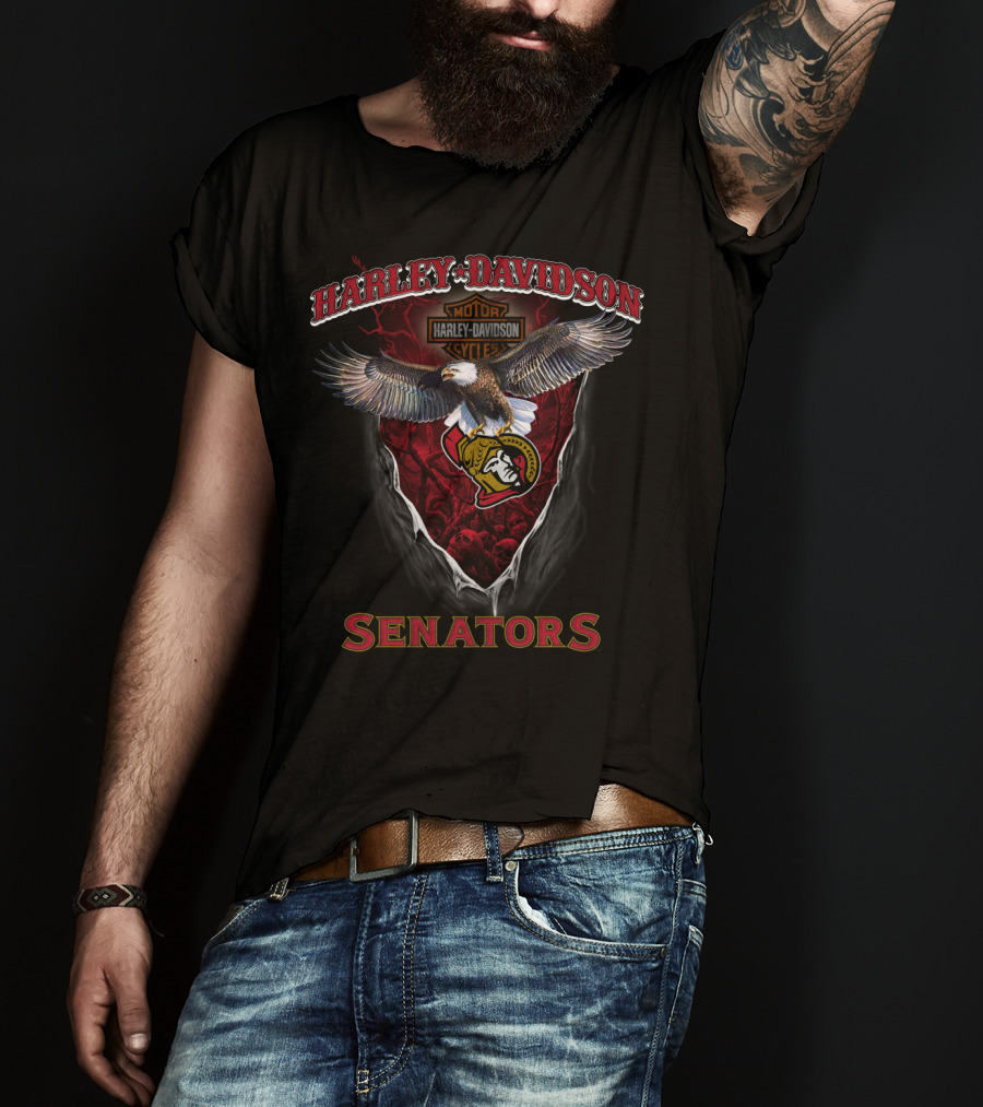 Harley Davidson Motorcycle Eagle Ottawa Senators T-Shirt