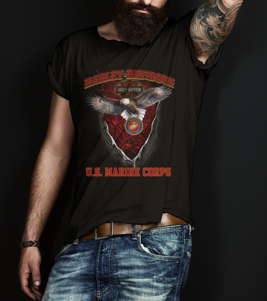 Harley Davidson U.s. Marine Corps Motorcycle Cycle Eagle T-Shirt