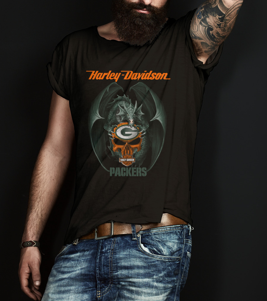 Harley Davidson Green Bay Packers Dragon Motorcycles T-Shirt