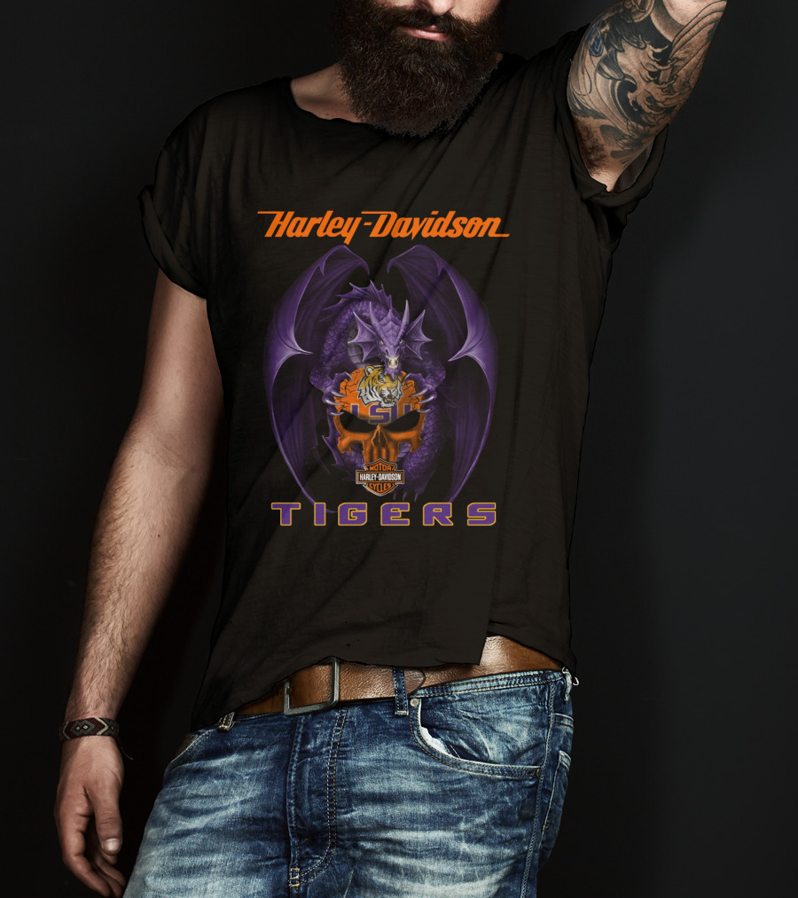 Harley Davidson Motor Cycles Lsu Tigers Dragon T-Shirt