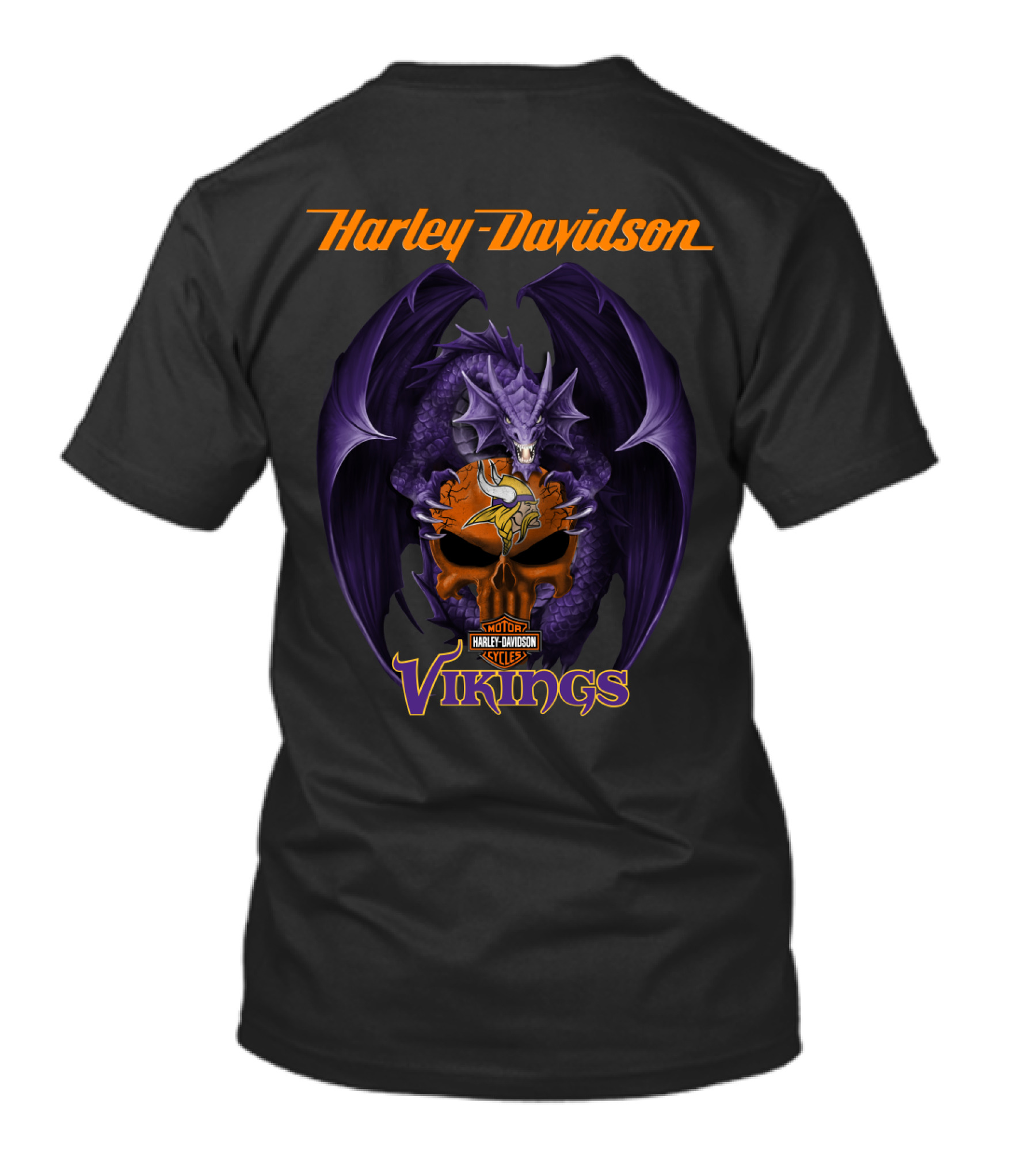 Harley Davidson Minnesota Vikings Dragon Skull Nfl T-Shirt