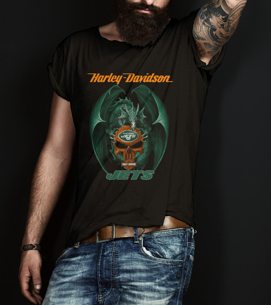 Harley Davidson New York Jets Dragon Motorcycles Jets T-Shirt