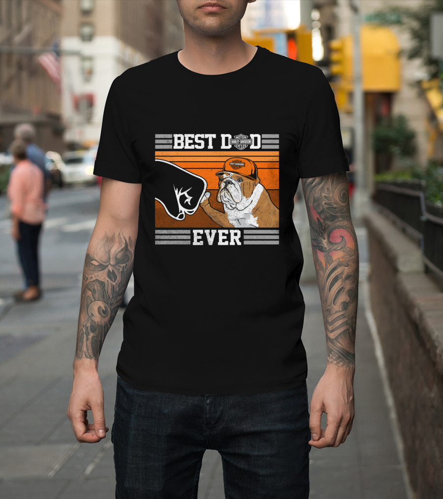 Best Dad Ever Bulldog Harley Davidson Motorcycles T-Shirt