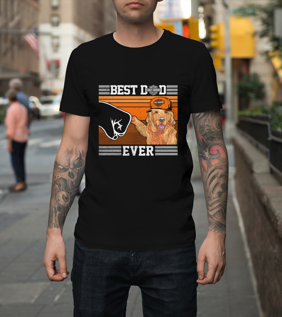 Best Dad Ever Motor Harley Davidson Cycles Golden Retriever Hat Fist Bump T-Shirt