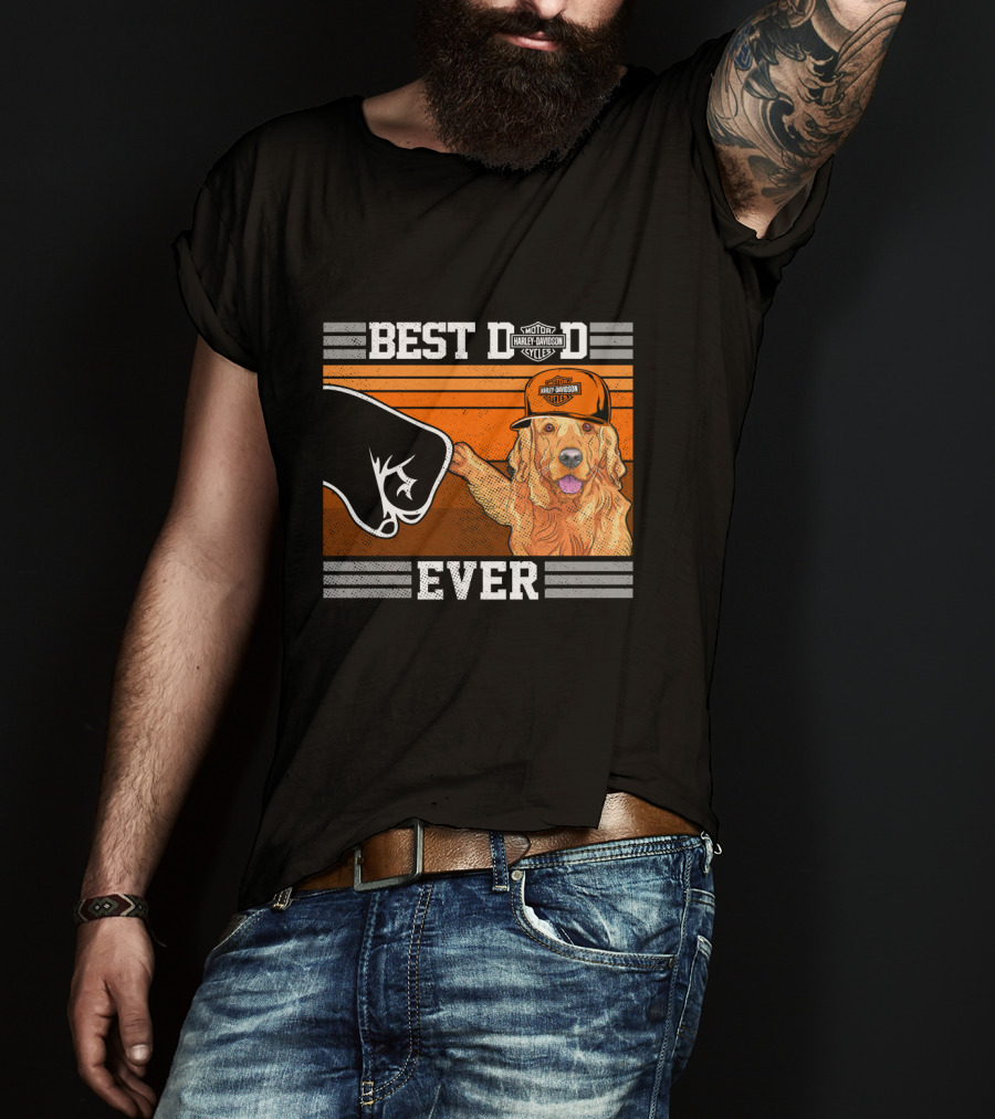 Best Dad Ever Motor Harley Davidson Cycles Golden Retriever Hat Fist Bump T-Shirt