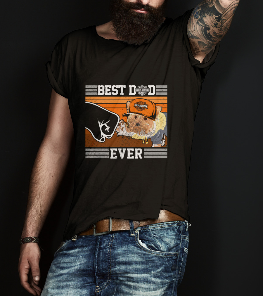 Best Dad Ever Motor Harley Davidson Cycles Yorkshire Terrier T-Shirt