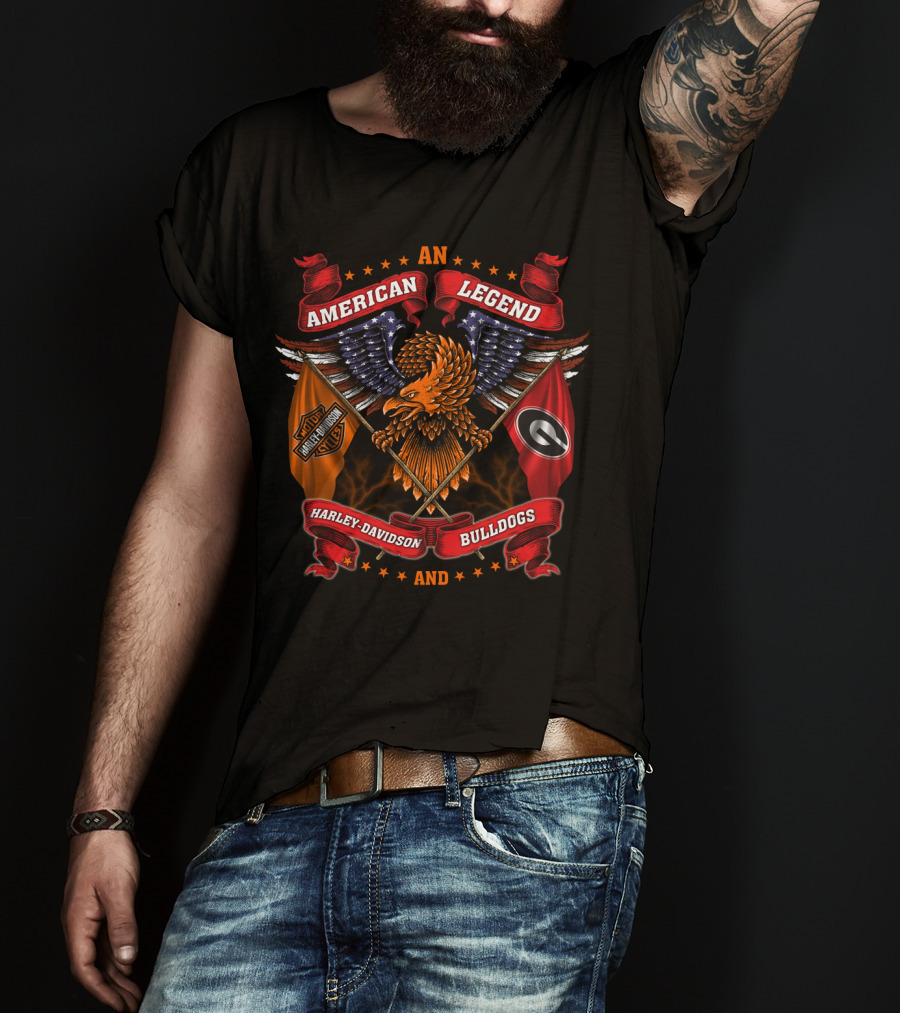 American Legend Harley Davidson And Bulldogs T-Shirt