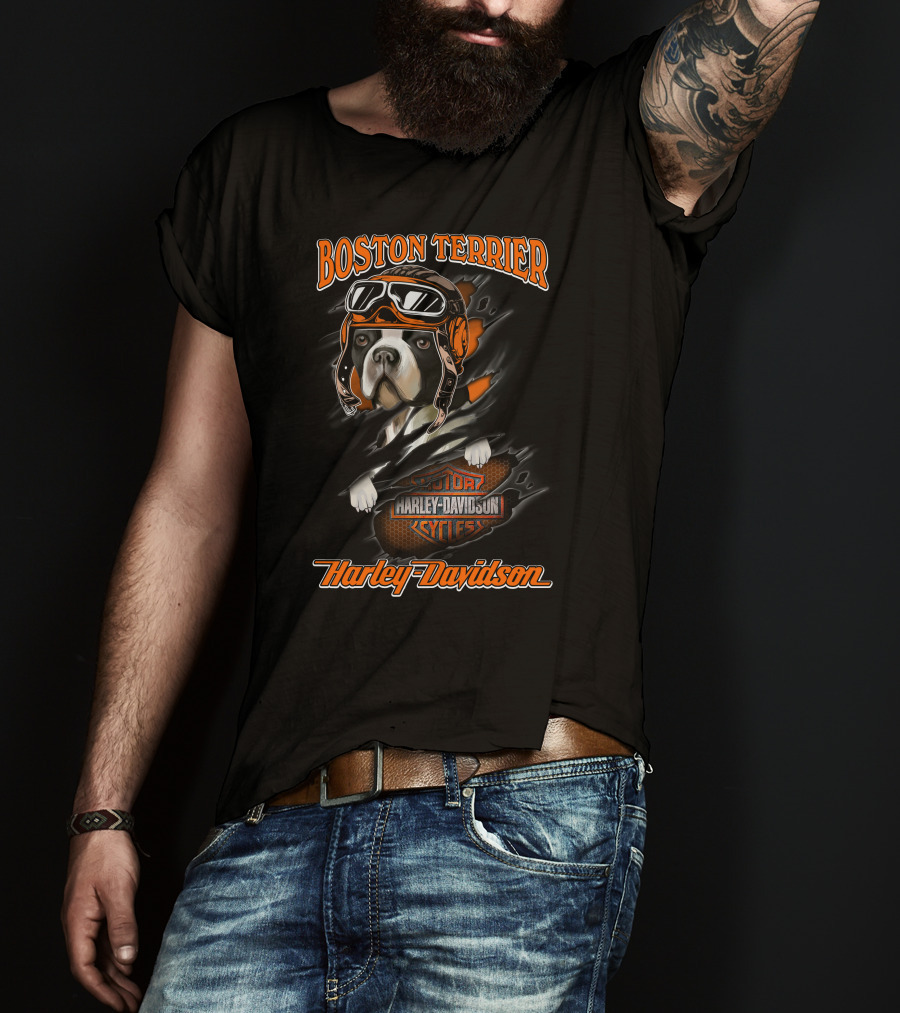 Boston Terrier Harley Davidson Motorcycle Goggles T-Shirt
