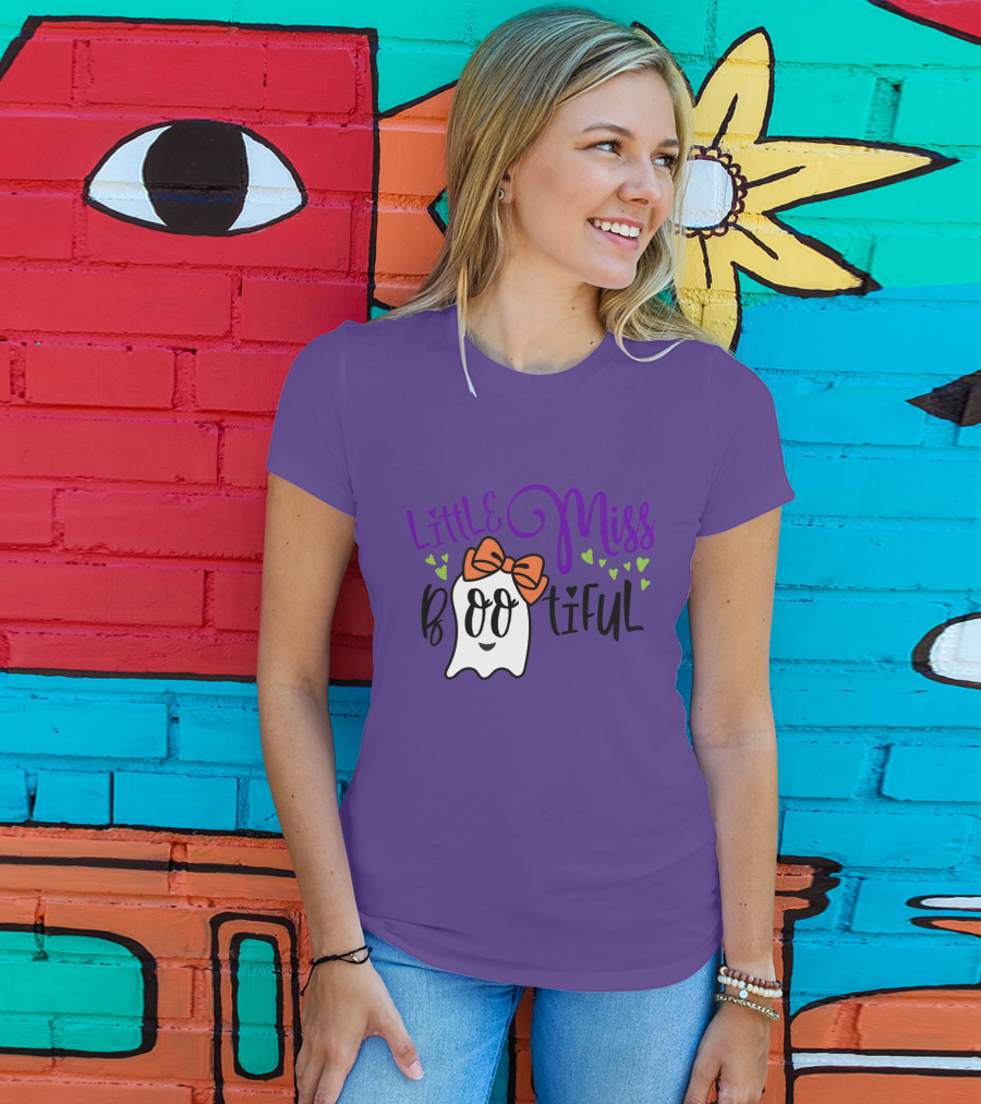 Little Miss Bootiful Ghost With Bow And Hearts T-Shirt