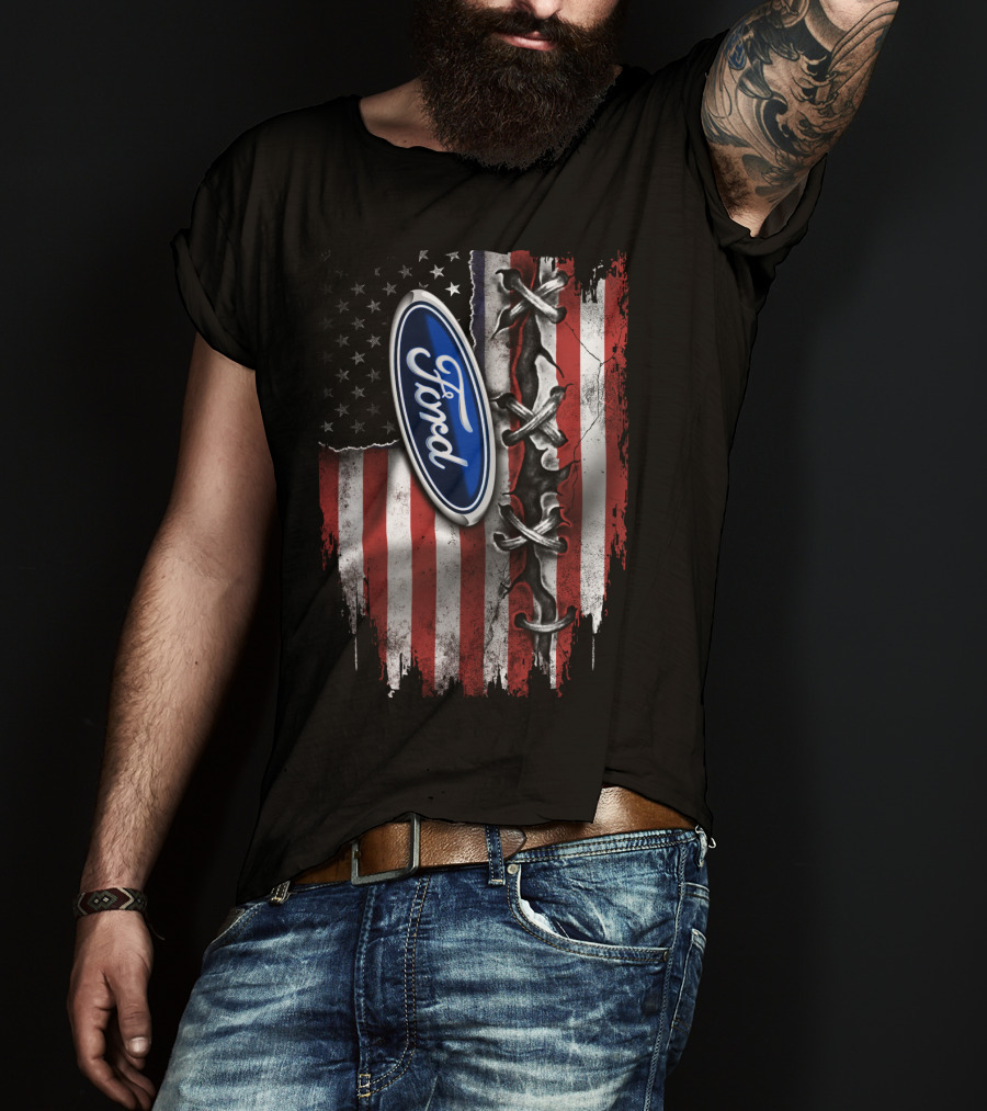 Ford American Flag Distressed Laced T-Shirt
